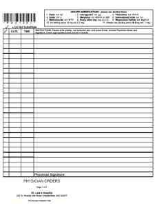 Blank Physician Order Sheet physician order sheet
